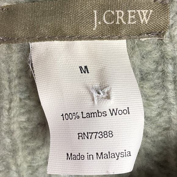 J Crew Womens Lambswool Pom Pom Cable Knit Crewneck Sweater Green Medium - Picture 5 of 9